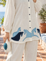 Conjunto coordinado bordado en blanco y negro de muselina