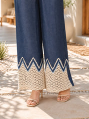 Indigo Chevron Lace Panel Co-ord Set in Cotton Denim