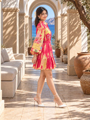 Vestido acampanado naranja de popelina de algodón