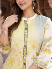 Conjunto coordinado étnico de seda de viscosa en amarillo limón