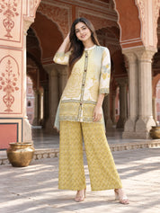 Conjunto coordinado étnico de seda de viscosa en amarillo limón