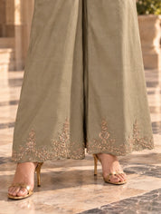 Grey Sequin Embroidered Sleeveless Kurta Set with Strap Dupatta in Shimmer Tissue