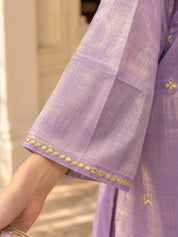Lilac Embroidered Yoke Kurta Set with Dupatta in Tissue