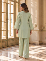 Pista Green Sequin Embellished 3 Piece Co-ord Set in Shimmer Tissue