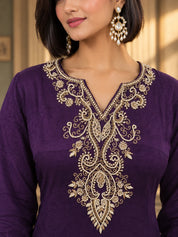 Violet Sequin Embroidered Fusion 2-Piece Set in Chinon