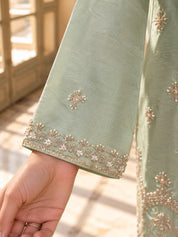 Pista Green Sequin Embellished 3 Piece Co-ord Set in Shimmer Tissue