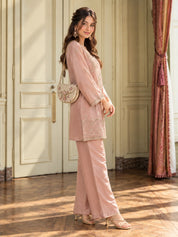 Mauve Pink Sequin Embellished 3 Piece Co-ord Set in Shimmer Tissue