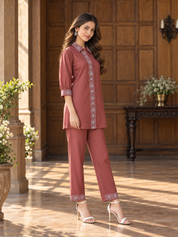 Kurta Borda Color Óxido con Pantalón
