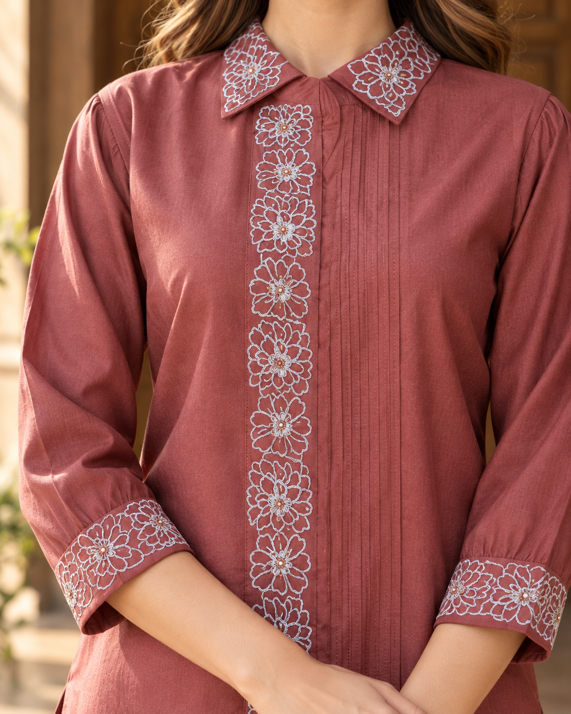 Kurta Borda Color Óxido con Pantalón