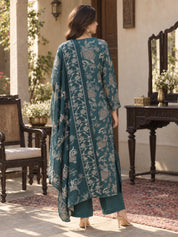 Peacock Green Mirror & Sequin Floral Jaal Kurta Set with Dupatta in Vatican