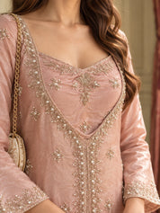 Mauve Pink Sequin Embellished 3 Piece Co-ord Set in Shimmer Tissue