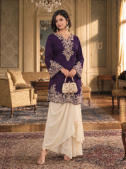 Violet Sequin Embroidered Fusion 2-Piece Set in Chinon