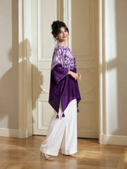 Violet Hand-Dyed Shibori Kaftan Style Tunic in Pure Gajji Silk