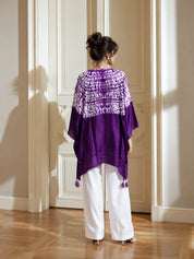 Violet Hand-Dyed Shibori Kaftan Style Tunic in Pure Gajji Silk