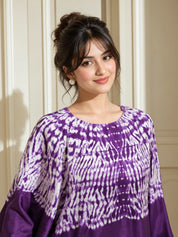 Violet Hand-Dyed Shibori Kaftan Style Tunic in Pure Gajji Silk