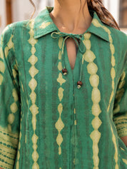Green & Yellow V-Notch Tie-Detail Tunic in Viscose