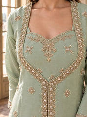 Pista Green Sequin Embellished 3 Piece Co-ord Set in Shimmer Tissue