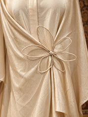 Ivory Floral Cord Embellished Kaftan 2-Piece Set in Tissue Silk