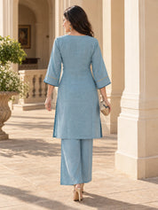 Sky Blue Gota Patti & Sequin Embroidered Co-ord Set in Mul Chanderi
