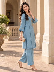 Sky Blue Gota Patti & Sequin Embroidered Co-ord Set in Mul Chanderi