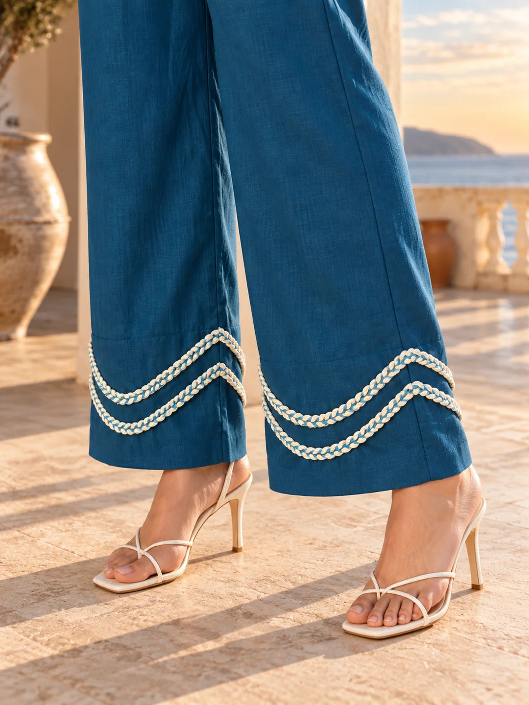 Blue Braided Lace Co-Ord Set in Viscose