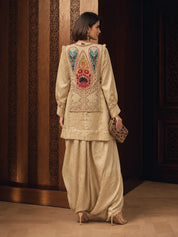 Beige Embroidered Fusion 3-Piece Set in Crush Silk