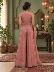 Blush Pink Embroidered Fusion 3-Piece Set in Crushed Tissue