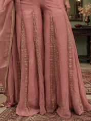 Blush Pink Embroidered Fusion 3-Piece Set in Crushed Tissue