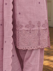 Blush Pink Scallop Placket Embroidered Kurta Set with Dupatta in Kota Doria