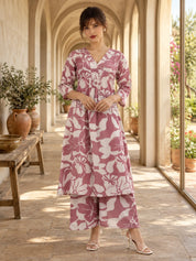 Conjunto de Algodón Estampado Floral Morado a juego