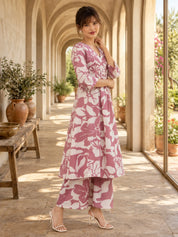 Conjunto de Algodón Estampado Floral Morado a juego