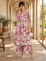 Conjunto de Algodón Estampado Floral Morado a juego