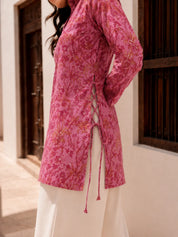 Pink Side Criss-Cross Tie Floral Jaal Short Kurti in Cotton