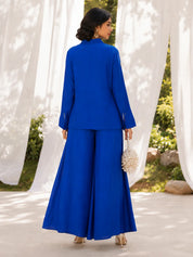 Royal Blue Pearl & Diamond Patchwork Flared Co-Ord Set in Russian Silk