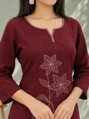Conjunto Kurta verde pistacho con bordado floral en Mul Chanderi