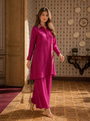 Magenta Pink Sequin Embroidered Co-Ord Set in Crepe