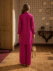 Magenta Pink Sequin Embroidered Co-Ord Set in Crepe