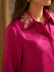 Magenta Pink Sequin Embroidered Co-Ord Set in Crepe