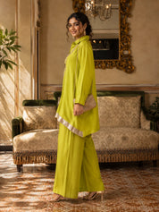 Lime Green Heavy Embellished High-Low Hem Co-Ord Set in Crepe
