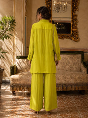 Lime Green Heavy Embellished High-Low Hem Co-Ord Set in Crepe