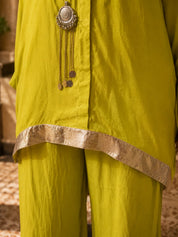 Lime Green Heavy Embellished High-Low Hem Co-Ord Set in Crepe