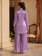 Lavender Sequin Embroidered Front-Slit Co-Ord Set in Crepe