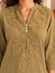 Earthy Beige Looped Fabric Appliqué Co-Ord Set in Cotton Flex