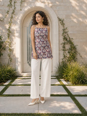 Kurti corta de algodón sin espalda, con estampado geométrico multicolor