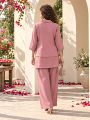 Rose Pink 3-Piece Co-Ord Set with Sequin Embroidery in Mul Chanderi