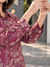 Fuchsia Pink Printed Rhinestone Detail  Viscose Shirt