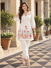 Embroidered Ivory Roman Silk Co-ord Set