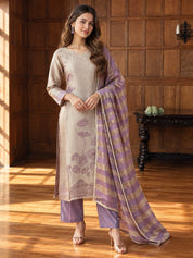 Taupe & Lavender Sequin Embellished Floral Printed Kurta Set with Dupatta in Ziraf Silk