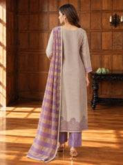 Taupe & Lavender Sequin Embellished Floral Printed Kurta Set with Dupatta in Ziraf Silk