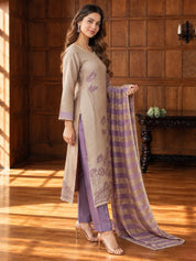 Taupe & Lavender Sequin Embellished Floral Printed Kurta Set with Dupatta in Ziraf Silk